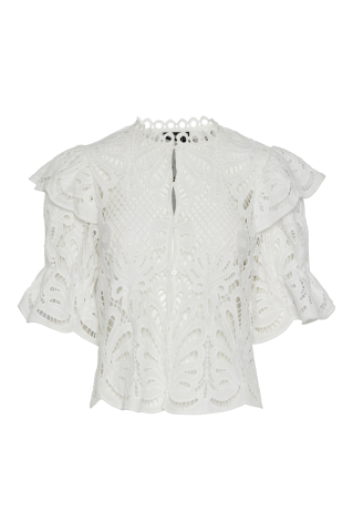 Pclykke 2/4 Lace Top D2d Bright White
